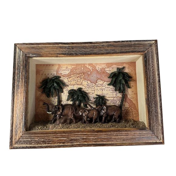 Elephants in 3D Shadow Box Wood Frame - Picture 1 of 8